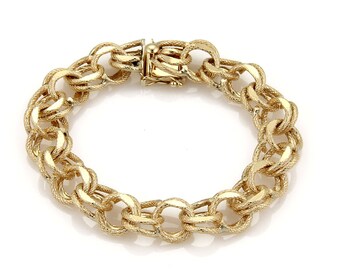 16946 - Vintage 14k Yellow Gold 12mm Textured Double Round Chain Link Bracelet