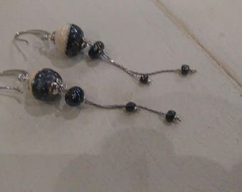 Black and white Lampwork bead earrings