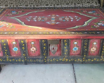 Vintage Scandinavian Handpainted Blanket Hope Marriage Chest,Coffee Table, Trunk Storage
