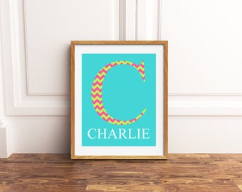 Monogram wall art, name art, girls letter wall decor, childrens room decor, chevron room accent, gift for little girl