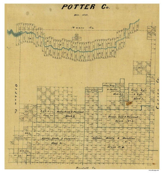 Potter County Texas 1878 Old Wall Map Reprint With Land