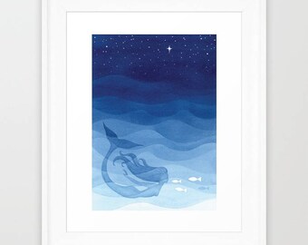 Mermaid art original watercolor painting nautical wall decor nursery decor kids illustration a4 watercolour wave art mermaid tail Vapinx