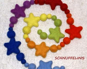 Rainbow or Chistmas felt balls + Stars as Mobile Set, Or felt balls XXL Sets, Set of 8pc. Rainbow or Set of 6pcs. Christmas felt balls
