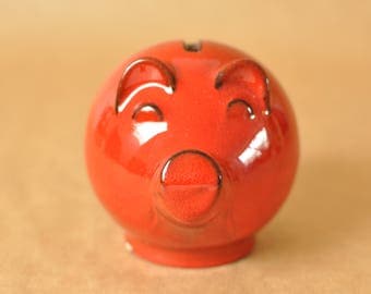 West-german pottery piggy bank - pig shaped moneybox - red glaze