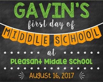 First Day of Middle School Chalkboard Poster Back to School Sign First Day of School Sign