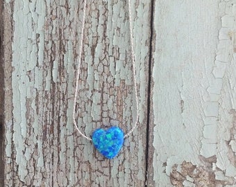 SALE Opal necklace, heart necklace, opal silver necklace, blue opal, glistening opal,blue opal necklace,silver necklace opal,gift - 009.2