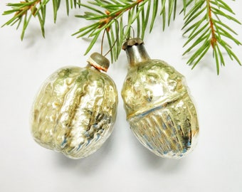 Antique Christmas ornaments Rare 1950s Christmas decorations Glass acorn & nut Shabby Xmas tree decorations Soviet Xmas Christmas gifts gift