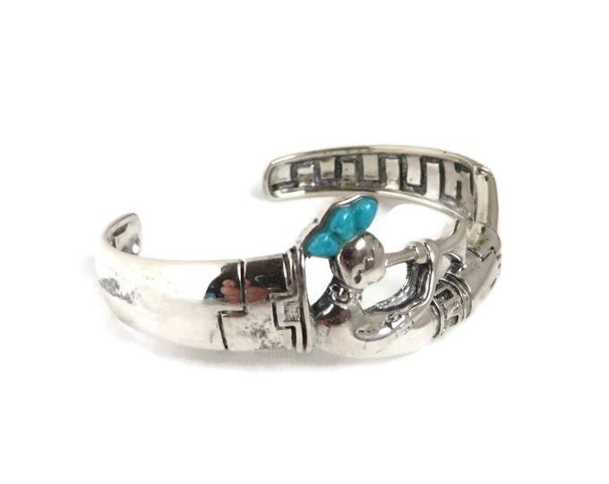 Vintage Navajo Bracelet - Silver Kokopelli Bracelet, Native American Cuff, Turquoise Sterling Silver Bracelet, Gift for Her