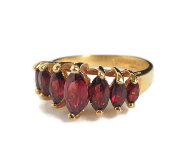 Garnet Ring, Vintage 14k HGE LIND Faux Garnet Ring, Multi-Stone Ring, Size 7, Gift for Her