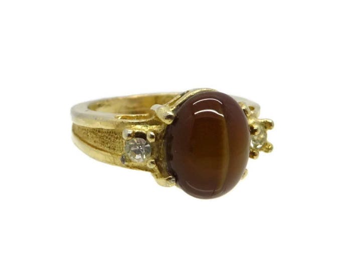 Tiger Eye - Vintage Uncas Gold Plated Tiger Eye Ring, Size 5, Gift for Her, Gift Box