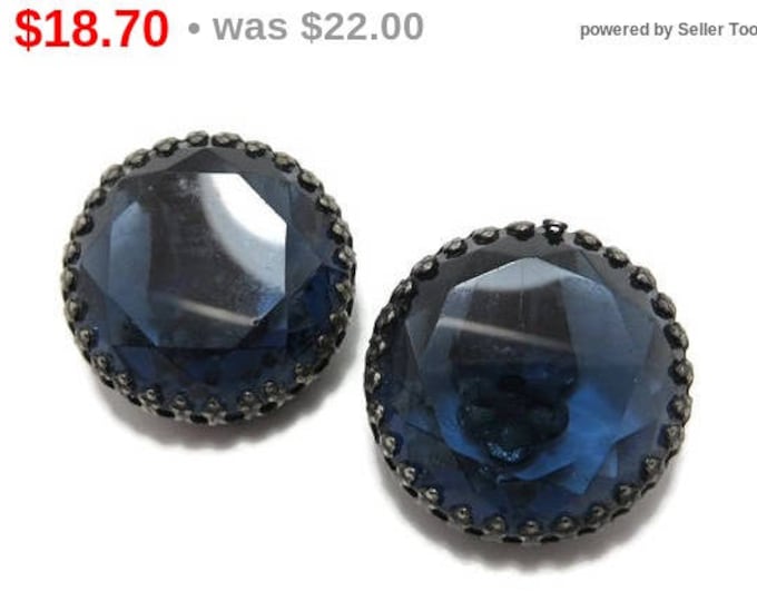 ON SALE! Weiss Glass Cabochon Earrings, Vintage Blue Glass Earrings Signed Weiss Clip-on Earrings Costume Jewelry Clip ons