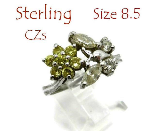 Sterling Silver Butterfly Ring - Vintage CZ Cocktail Ring, Size 8.5, Gift for Her, Gift Box