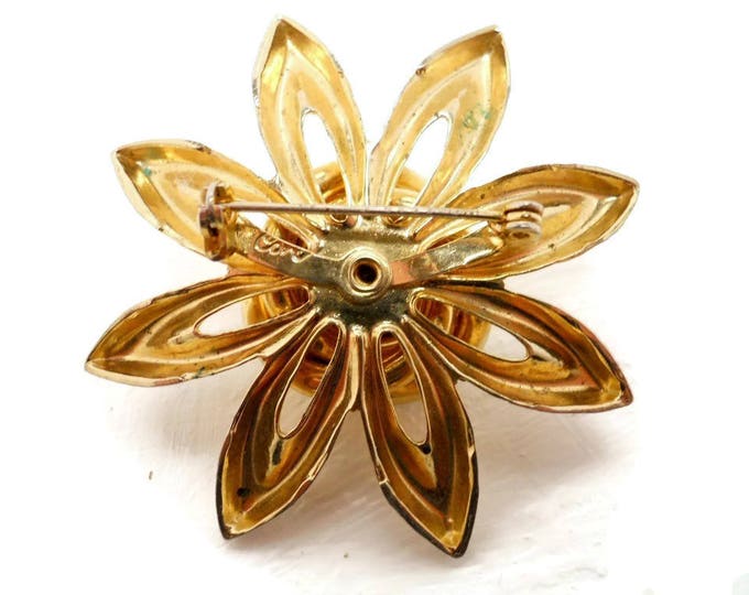 Vintage Coro Gold Tone Flower Brooch - Spiky Flower Pin, Gift idea, Gift Box