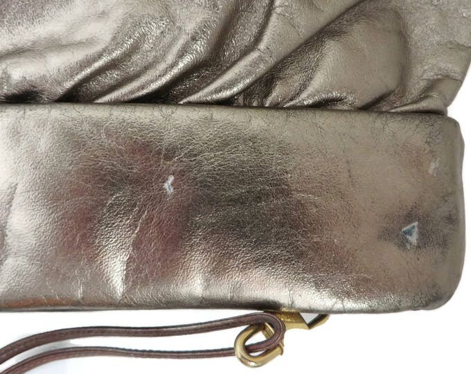 Saks Fifth Avenue Leather Purse - Pale Gold & Brown Leather Strap Shoulder Bag, Vintage 1970s Designer Handbag