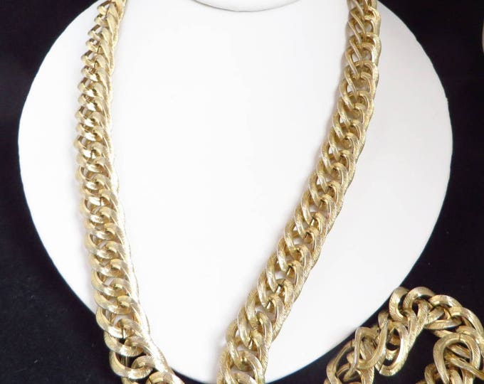 Long Gold Tone Chunky Necklace - Vintage Heavy Chain Link, 1980s Statement Necklace, Classic Gold Link Necklace Long Gold Tone Chunky Necklace - Vintage Heavy Chain Link, 1980s Statement Necklace, Classic Gold Link Necklace
