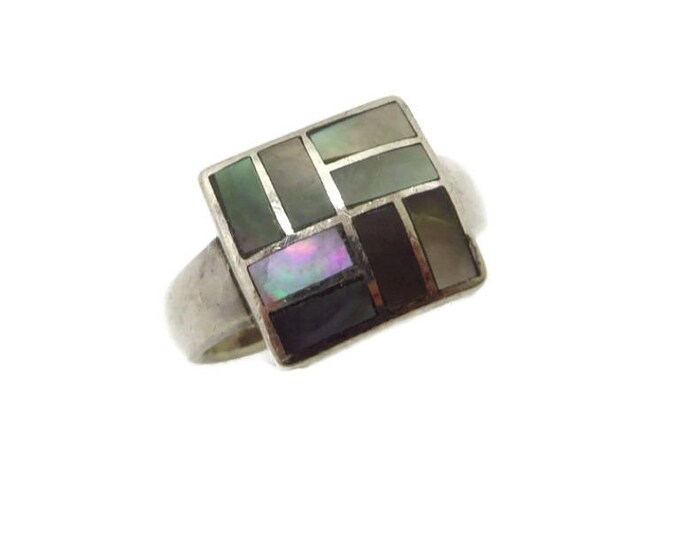 Sterling Silver Abalone Ring | Vintage Square Faced Inlay Ring | Size 8.5