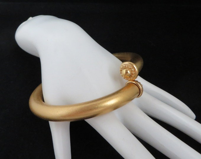 Vintage Matte Gold Tone Bracelet, Rounded Bypass Bangle