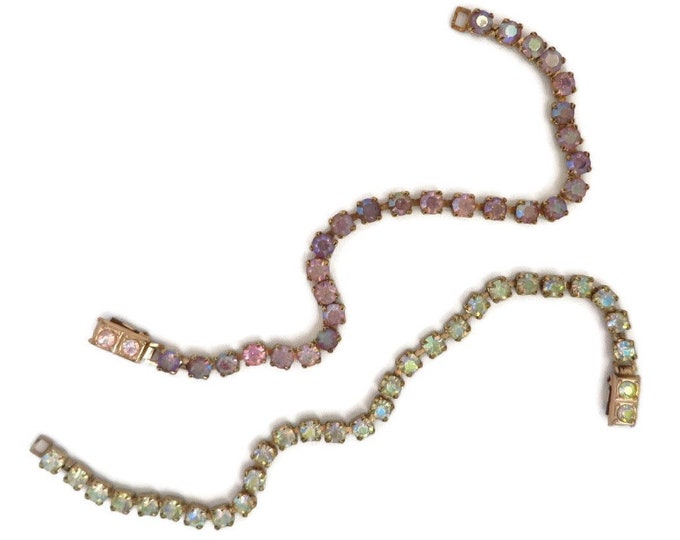 Tennis Bracelets, Vintage Rhinestone Tennis Bracelets - Pink & Clear Rhinestone Bracelet Pair, 1950s Jewelry