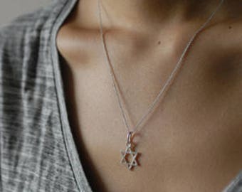 Silver Star Of David Necklace, Jewish Star Silver Necklace, Dainty Silver Necklace