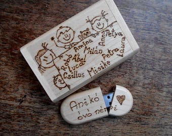 8 GB Personalized USB wooden 2.0 Pendrive Flash Pen Drive Storage Oval U Disk+Wood Case