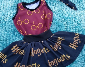 Harry Potter baby toddler girls wizard outfit, Harry potter skirt outfit, wizard skirt birthday outfit, Potter Gryffindor baby kids skirt