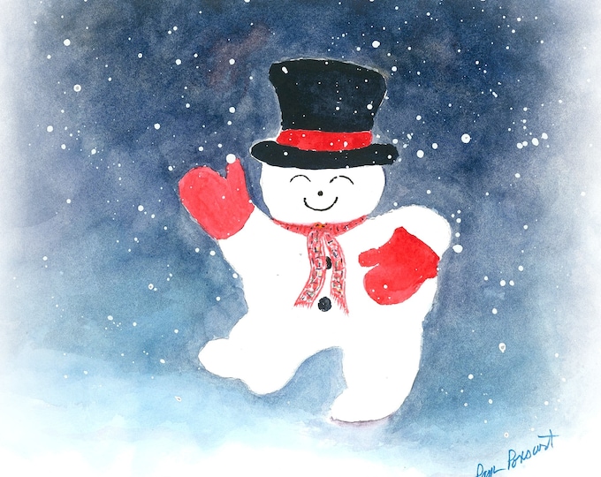 V-neck T-shirt SNOWMAN Gift; created just for gals by Pam Ponsart of Pam's Fab Photos featuring a watercolor reproduction