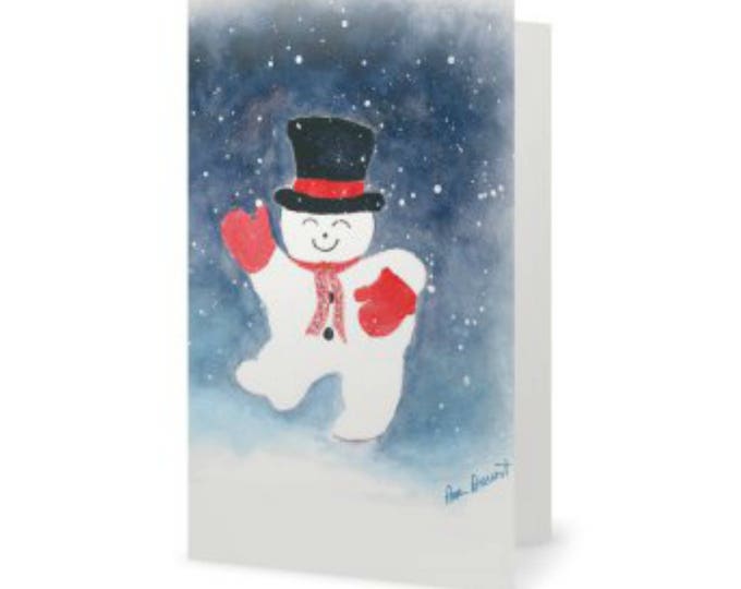 SNOWMAN HOLIDAY CARD 10-piece set; a watercolor by Pam Ponsart of Pam's Fab Photos; printed front and back; 5" x 7" with envelopes