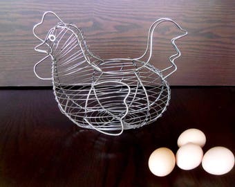 Wire egg basket Chicken basket Table standing Vintage French stainless steel basket for holding eggs, herbs, garlic etc