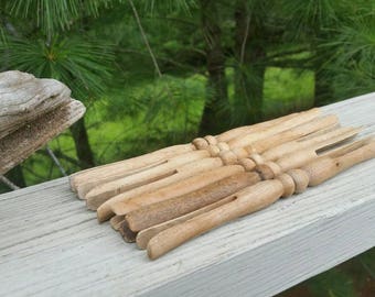 Round Wood Clothespin Set of 12 Vintage Round Tops