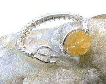 Bague ajustable Kronos - cuivre plaqué argent et citrine