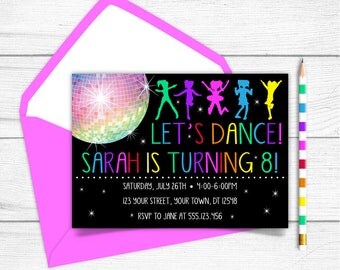 Any Age Printable Disco Ball Let's Dance Girls 7th 8th 9th 10th Birthday Invitation, Glow In The Dark Disco Ball Party Invitation