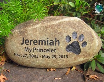 Paw Print Pet Memory Stone, 7in-9in - Custom Hand Engraved Pet Memorial Stone to Honor Your Four Legged Family Members