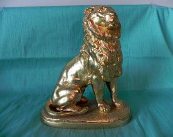vintage French bronze Lion sculpture by Charles Valton 1910, 24 gold plated