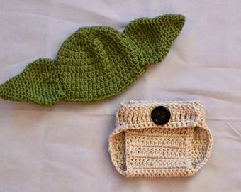 crochet yoda hat, yoda hat, yoda, diaper cover, yoda costume, baby yoda hat
