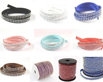 Suede cord 50cm studded rhinestone silver plated 5mm / / suede cord studded 2 rows