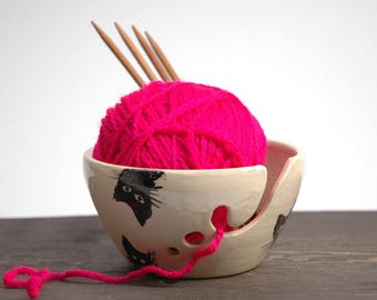 Ceramic Knitting Bowl ,cat Yarn Bowl, Yarn bowl with lid, funny yarn bowl