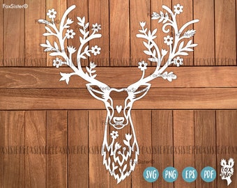 Deer SVG / PDF Papercut Template | Deer head | deer antlers | Commercial and personal use | Animal | Paper Cut file | reindeer | for Cricut