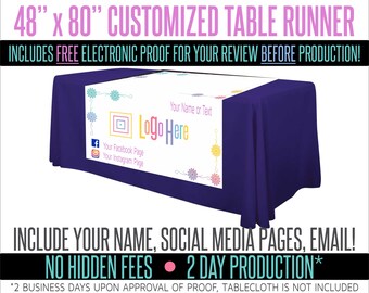 Full Color Table Runner with Your Logo in a Flower Styled Border- 48" x 80"