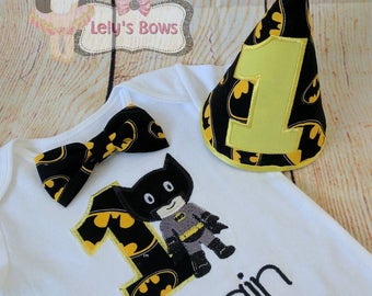 Batman birthday shirt, Batman 1St birthday set, 1st birthday Batman shirt, embroidered Batman shirt, Batman party set, Batman Personalized
