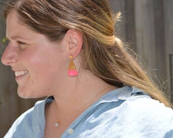 Hot Pink Triangle Tassel Studs