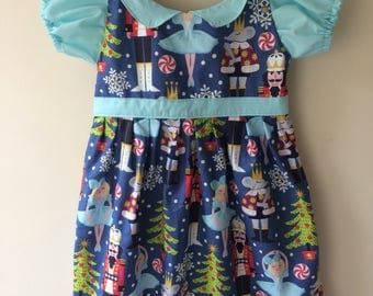 Nutcracker dress, nutcracker print, nutcracker gift, christmas dress, holiday dress, peter pan collar, puff sleeves dress, ballerina dress