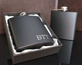 Personalized Flask, Groomsmen Gift, Groomsman Flask, Bridal Party Gifts, Stainless Steel Flask, Hip Flask, Matte Black Flask, 6 oz. Flask