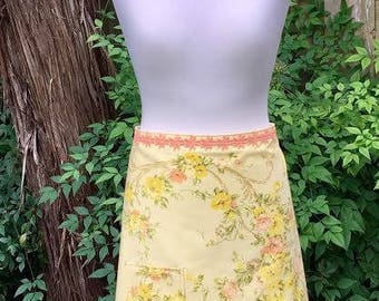 Apron ~ Buttercup ~ Vintage Pillow Case Turned into Up-cycled / Re-purposed Half Apron ~ Yellow Floral w/ Orange Flower Trim ~ 100% Vintage