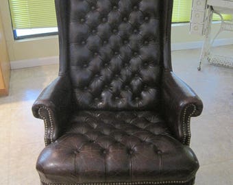 Vtg Cordovan Tufted Leather Office Chair Chesterfield Study Library