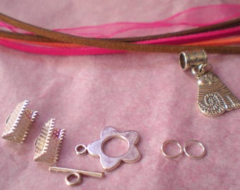KIT * bracelet mini cuff * shade of pink with cat pendant