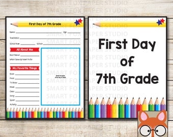 First Day of 7th Grade - Instant Download - First Day of 7th Grade Questionnaire - Back to School Sign - School Questionnaire - 7th Grade