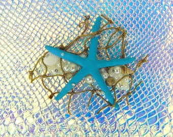 Blue Aqua Mermaid Starfish Hair Clip