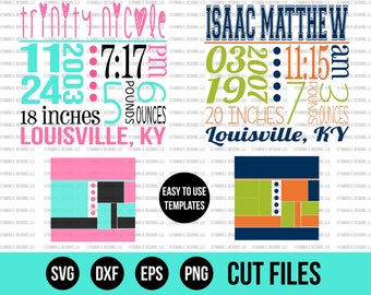 Baby Stats SVG Template - SVG Files - Birth Announcement SVG - Baby Girl Svg - Baby Boy Svg - New Baby Svg - Cricut Files - Silhouette Files