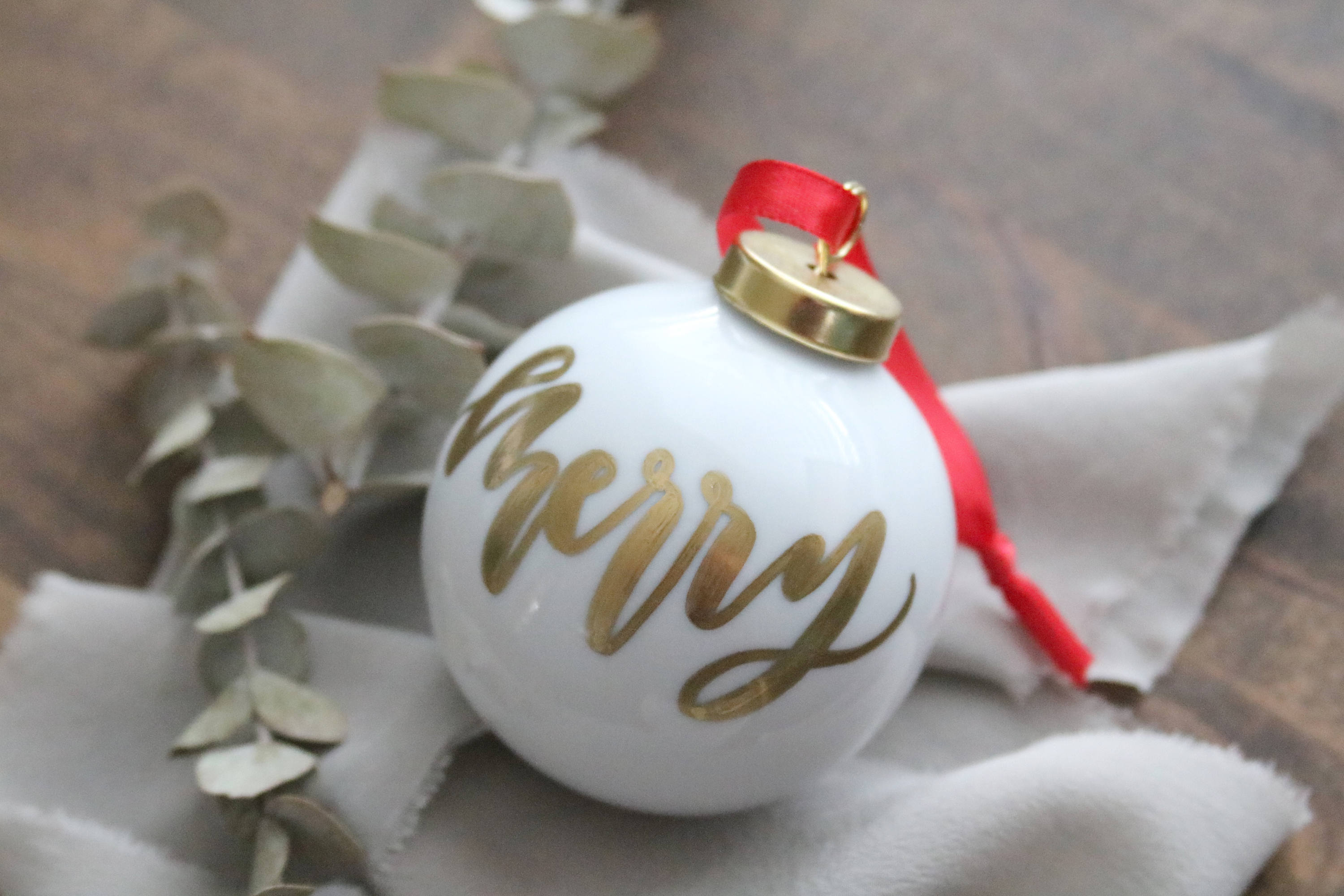 custom christmas calligraphy porcelain ornament bold light