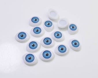 15pair Blue Eyeball Cabochons,Oval Doll Eyes Plastic,Eyes Craft,Eyes Flat Back,doll eyes supplies - 12x16mm